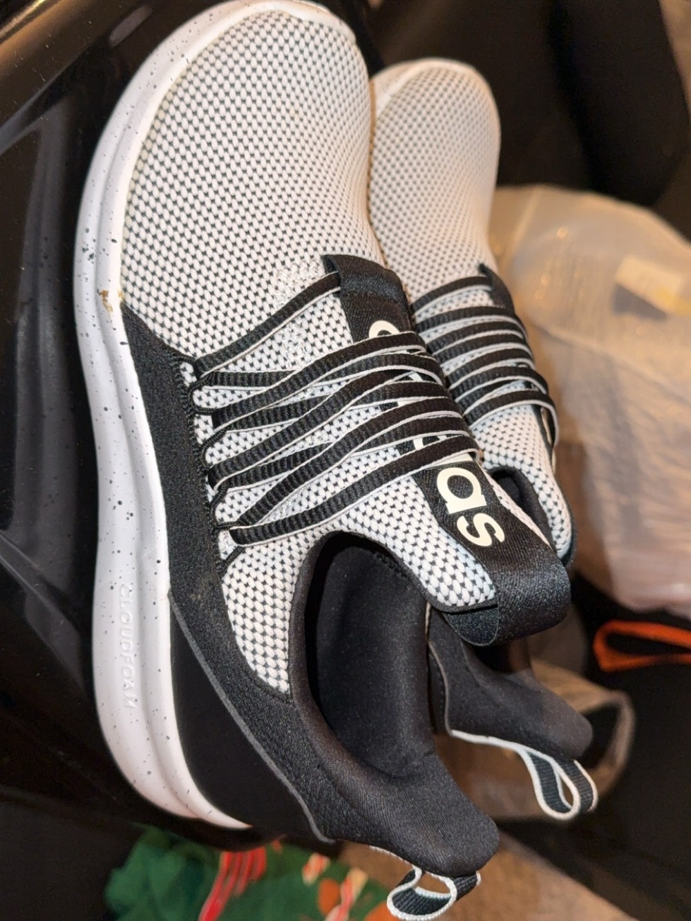 adidas Black and White Knit Slip-On Sneakers